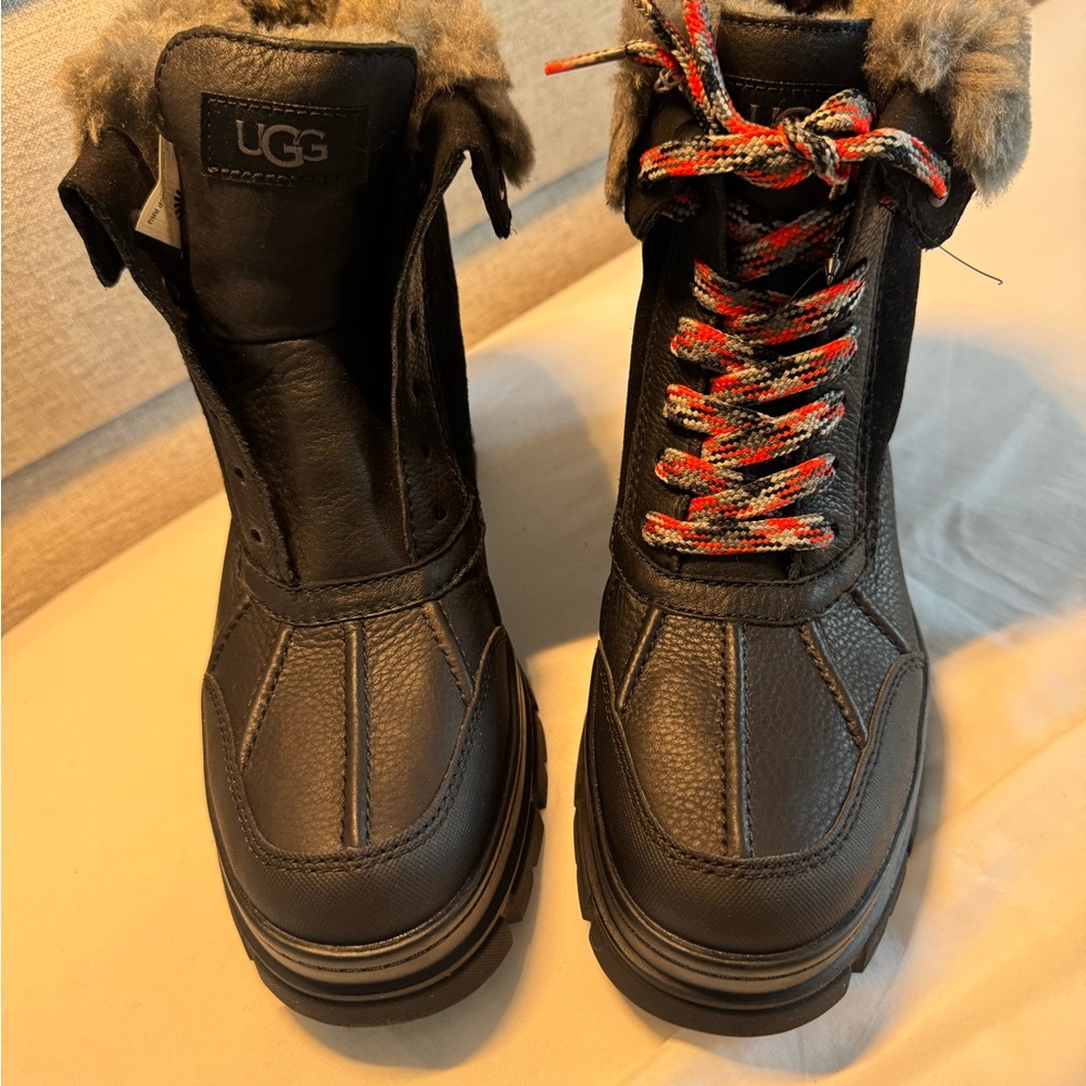 UGG Black Boots with Red and Gray Laces